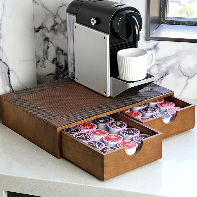 MonBel Wooden K Cup Organizer, Coffee Pod Storage Box, Coffee Pod Tea Organizer and Storage, Kcup Holder for Countertop Kitchen Office Coffee Bar, 30 Pod Capacity