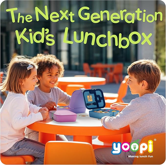 YOOPI Lunch Boxes for Kids–Toddler Bento Box with 4 Leakproof Compartment Food Bentobox Container,Lunch Box for School with Lunchbox Containers, Lightweight Sandwich Box & Snack Box (Sky Blue)