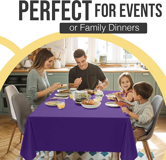 Exquisite 66% Thicker Premium Plastic Table Cloth Rectangle Table Cover 0.5 Mil 12 Pack Purple Table Cloth 54 Inch x 108 Inch Disposable Tablecloth Won't Tear Easily Like Cheap Thin Brands