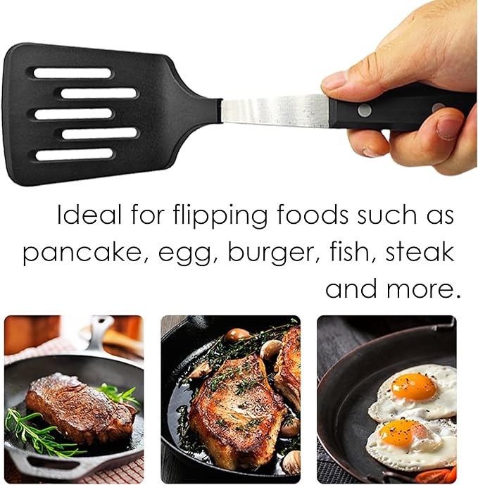 Stainless Steel Cooking Slotted Turner With Heat-resistant BPA-free nylon head Safe for Non-Stick Cookware POM Handles Heavy Duty Kitchen Spatulas For Serving