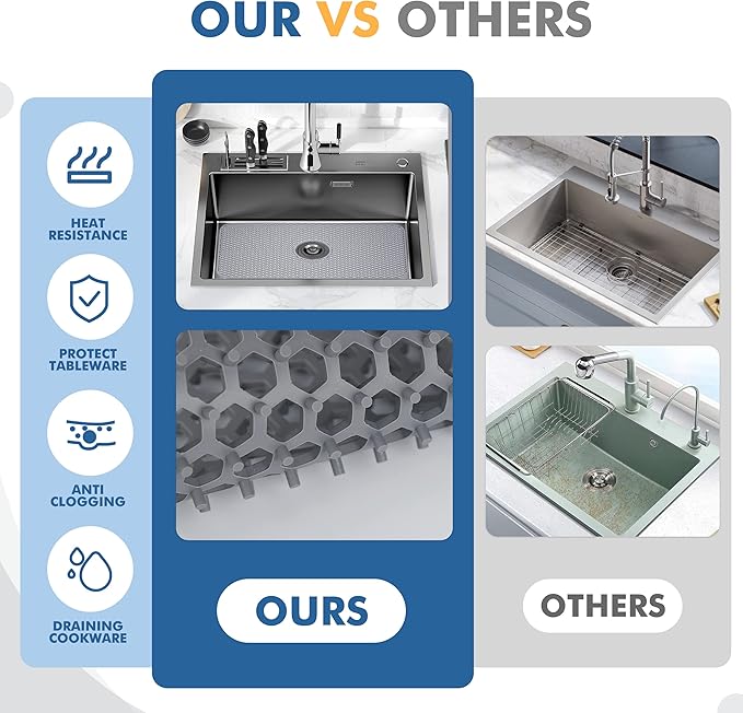 Bestjing Silicone Sink Mat - 24.8''x13'' Sink Protector for Kitchen Sink with Center Drain - Kitchen Grid Accessory, Non-slip Heat Resistant Mat for Bottom of Farmhouse Stainless Steel (Center Hole)