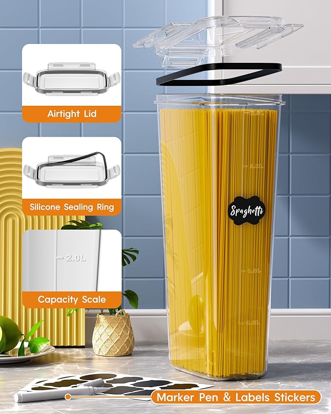 Airtight Food Storage Containers with Lids, 24 PCS Kitchen and Pantry Organization Canisters, BPA-Free, PVC-Free, Food-grade Plastic Leak-proof Jars for Cereal, Flour, Sugar, Extra 24 Labels & Marker