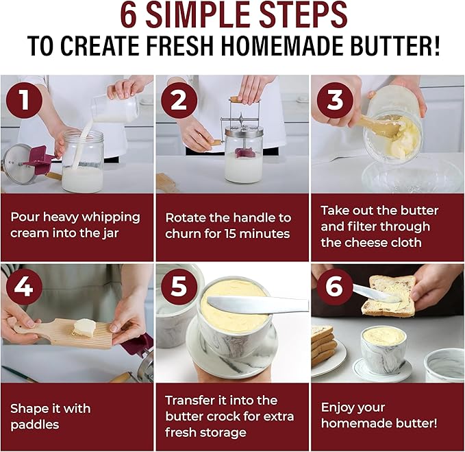 Dazey Butter Churn - Hand Crank Butter Churner- Manual Butter Maker- Beech Wood BUTTER PADDLES INCLUDED. Create Delicious Homemade Butter With Your Own Hand Crank Dazey Butter Churner (Turn N Churn)