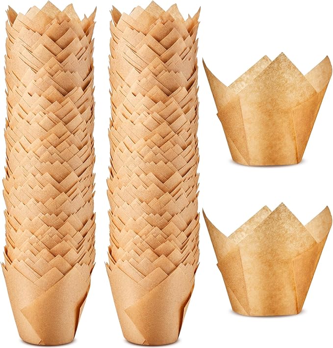 Motiskyy 600 Pcs Jumbo Muffin Liners for Baking 2-1/4" x 4" Large Tulip Cupcake Liners Greaseproof Cupcake Wrapper Paper for Weddings Birthday Christmas Anniversaries Party (Light Brown)