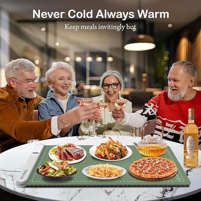 3-Pack Silicone Food Warming Mat & Food Warmers for Parties Buffet - Rapid Heating 6-Level Temp Control, Rollable Portable Easy Clean - Value Set for Gatherings & Home Daily Use（Green）