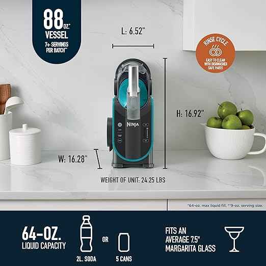 Ninja SLUSHi Professional Frozen Drink Maker with RapidChill Technology, 88 oz. Frozen Drink & Slushie Machine, 2 Preset Programs, Frozen Margaritas, and More, Premium Accents, Teal, FS299 (Renewed)