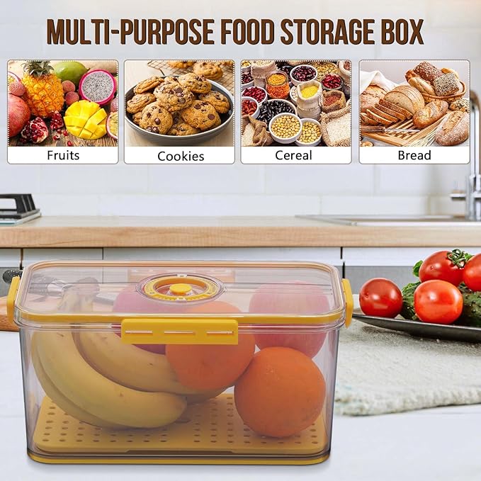 Gifhomfix Bread Box Bread Boxes for Kitchen Counter Airtight, Time Recording Bread Storage Container with Lid, Bread Keeper for Homemade Bread, Toast, Bagel, Donut and Cookies, LARGE Yellow