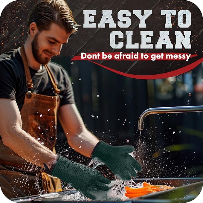 KITCHEN PERFECTION Silicone Smoker Oven Gloves -Extreme Heat Resistant BBQ Gloves -Handle Hot Food Right on Your Smoker Grill Fryer Pit|Waterproof Oven Mitts Grill Gloves |Superior Value Set+3 Bonuses
