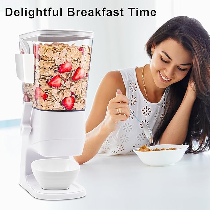 Cereal Dispenser Countertop 2Pcs, 3.2L Cereal Containers Storage Snack Dispenser with Bowls Spoons Cutlery Box, Dry Food Dispenser for Pantry, Storage Grains, Oatmeal Nut, Granola, White