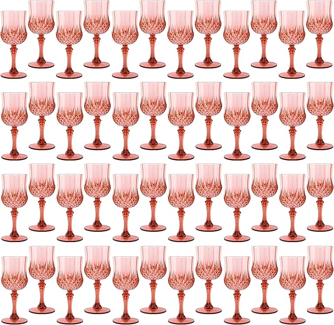 Plastic Wine Glasses, Plastic Goblets Vintage Style Cordial Unbreakable Drinking Glasses, Reusable Drinkware for Wedding Reception, Grand Event Party Supplies (48, Rose Gold)