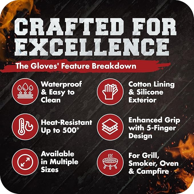 KITCHEN PERFECTION Silicone Smoker Oven Gloves -Extreme Heat Resistant BBQ Gloves -Handle Hot Food Right on Your Smoker Grill Fryer & Pit | Waterproof Oven Mitts |Superior Value Set+3 Bonuses