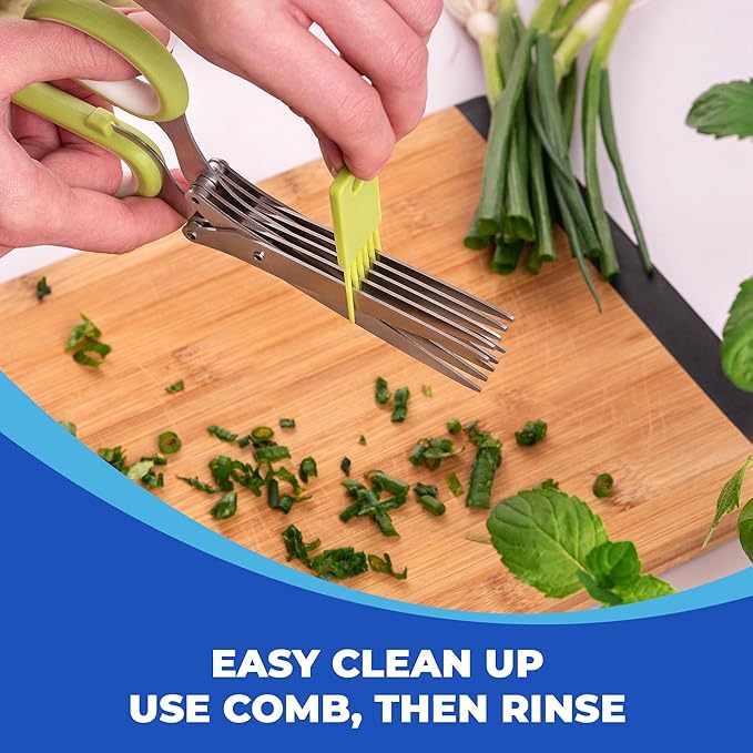 Jenaluca 5 Blade Herb Scissors - Salad Scissors - Cut & Chop Fresh Herbs & Leafy Greens - Stainless Steel Kitchen Shear Set with Cleaning Comb & Safety Cover - Kitchen Gadget - Black