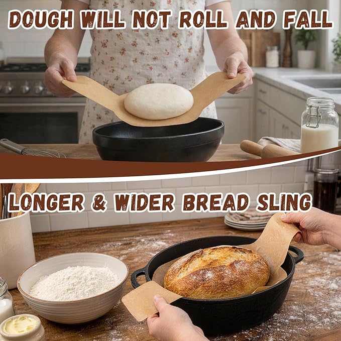 PLAPITATE Parchment Bread Sling for Dutch Oven, Non-Stick Unbleached Bread Baking Mat, 50 Pcs Disposable Bread Sling for Sourdough Tools ＆ Accessories (Oval)