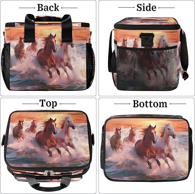 Pardick Lunch Box for Women Men Sea Horse Insulated Lunch Bag Leakproof Large Lunchbox for Adults with Adjustable Shoulder Strap, Cooler Tote Bag for Work, Picnic, Beach