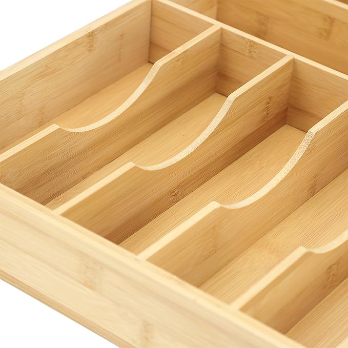 Elama 7 Section Bamboo Wood Drawer Organizer Tray, Utensil Storage, Desk Drawer Storage (7 Section Tray)