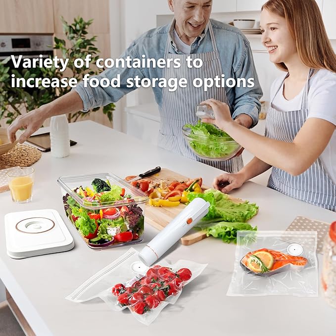 Vixino Vacuum Sealer for Food, Compact Handheld Vacuum Sealer Machine with 30 Reusable Bags & 3 Containers, Seals Liquids & All Foods, Portable for Sous Vide, Travel,Camping, Kitchen, Gifts