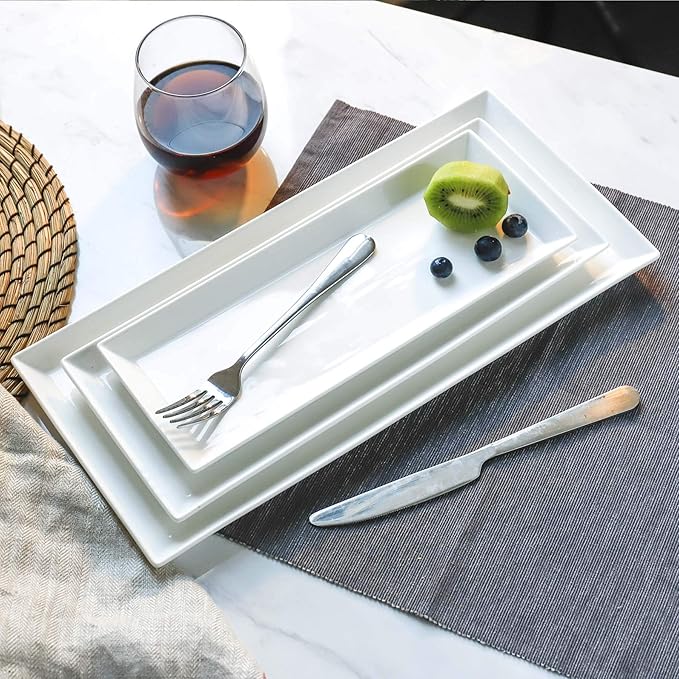 Sweese Serving Platter, 15.5/13.8/11.7 Inch Rectangle Porcelain Serving Trays, Serving Dishes for Entertaining, White Platters for Serving Food Party, Turkey Platter for Thanksgiving, Set of 3