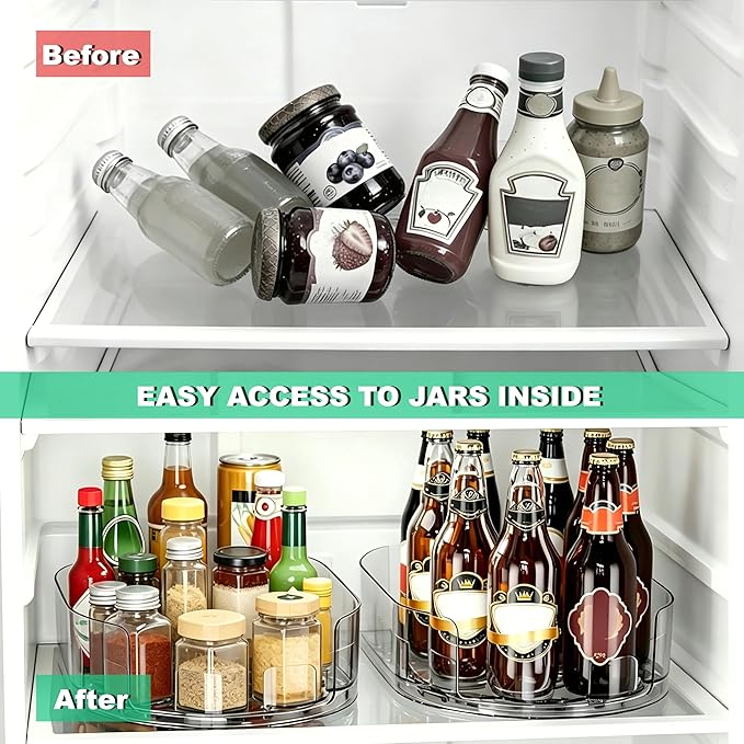 Lazy Susan 360°Rotating Organizer for Refrigerator,13.5“ x 8.5”,Drink Organizer for Fridge,Cabinet, Pantry,or Kitchen Countertop,Organize Condiments, Cans, Beverages,Clear,1 Pack