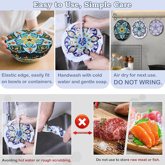5-Size Reusable Beeswax Bowl Covers for Bread Proofing, Cotton Cloth Flexible Beeswax Wraps for Food Storage(Pentagonal Floral)