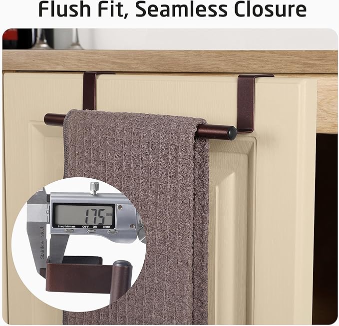 KES Over The Cabinet Towel Holder Fit 1" Thick, Kitchen Towel Holder for Cabinet, Over The Door Towel Bar with Extended Hooks, Brown 2 Pack, KTH500S26-OB-P2