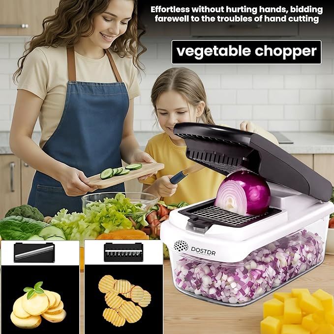 Compact Premium Vegetable Chopper, Mandoline Slicer, Veggie Chopper Food Chopper Container, Vegetable Cutter, Onion Salad Vegetable Chopper, Fruit Slicer, Shredding (Black & White)