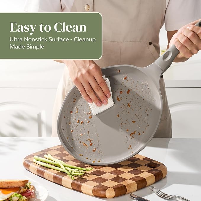 Redchef Nonstick Crepe Pan Nonstick 12 Inch with Ceramic Coatingg, Non Stick Flat Skillet, Professional Pancake Griddle Pan, Induction Compatible, PFAS/PFOA/PTFE Free, Stay-Cool Handle (Gray)