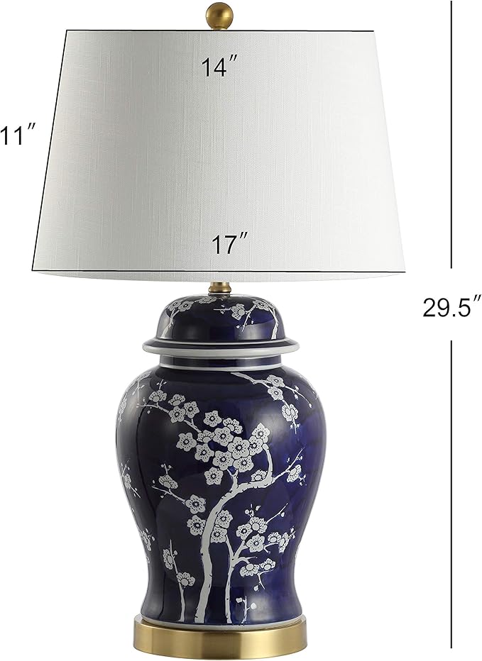 JONATHAN Y JYL3047A Gracie 29.5" Ginger Jar Ceramic/Metal LED Table Lamp Traditional Bedside Desk Nightstand for Bedroom Living Room Office College Bookcase LED Bulb Included, White/Navy