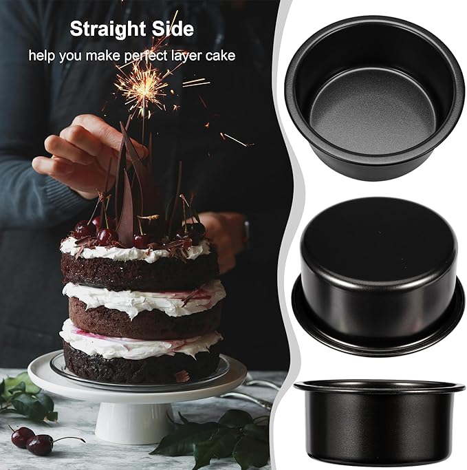AWTBDP 4-Inch & 6-Inch Cake Pan Set, Set of 2, Round Baking Pan, Carbon Steel Birthday Wedding Metal Layer Cake Pans, Non Toxic Coating, Straight Side, Easy Clean Easy Release, 2 Inch Deep