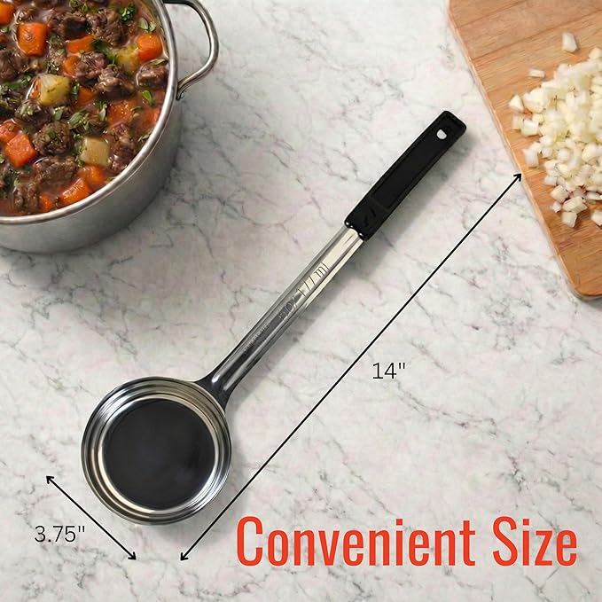 6 Ounce Solid Stainless Steel Portion Control Ladle Spoon for Measuring and Serving; Commercial Grade Serving Scoops [Pack of 2]