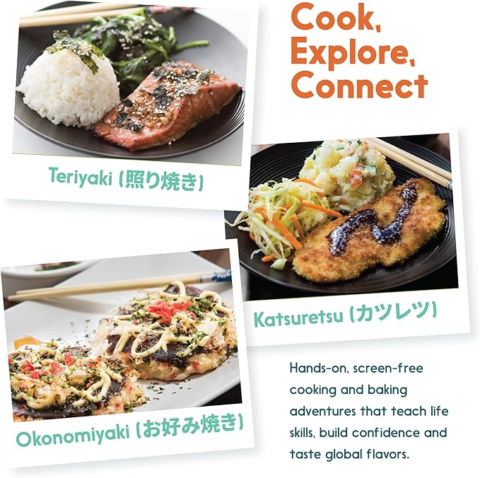 eat2explore Cooking Kits for Kids 17 Pcs – Interactive & Educational Kids Cooking Sets Real for Ages 5 and Up,3 Recipe Cards & Global Ingredients – Fun for Young Chefs (Japan Edition)