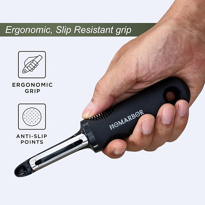 Premium Vegetable Peeler - Soft Grip & Ergonomic Handle - Skin Peeler for Veggies & Fruits - Dishwasher Safe I-Shape Potato Peeler - Black