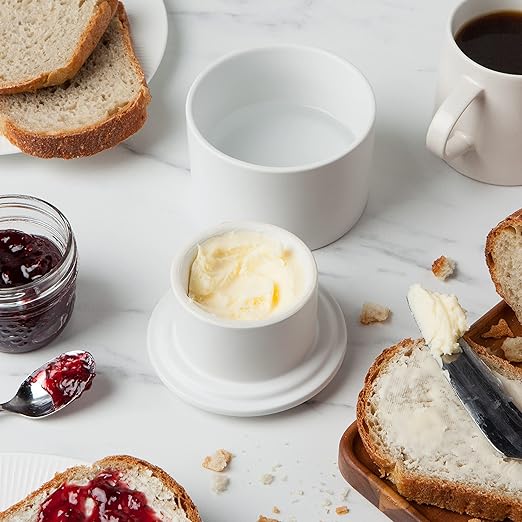 Now Designs French-Style Stoneware Butter Crock for The Counter, Matte White