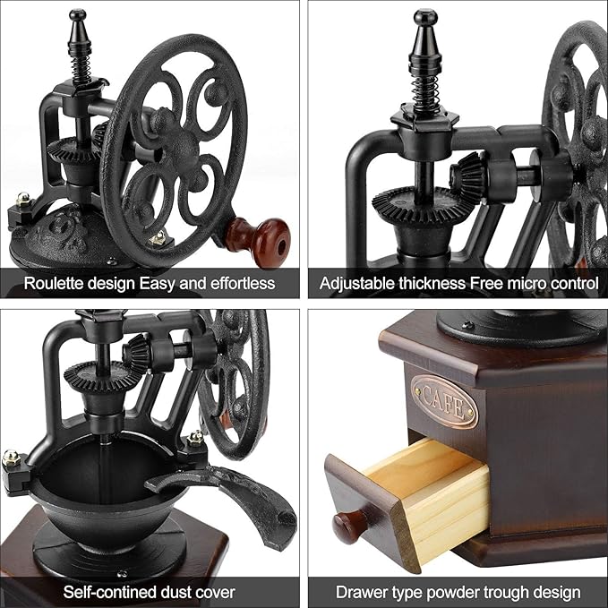 IMAVO Manual Coffee Grinder, Wooden Coffee Bean Grinder with Cast Iron Hand Crank, Antique Design, Perfect for Home,Rustic,Coffee Shop Decoration,Gift