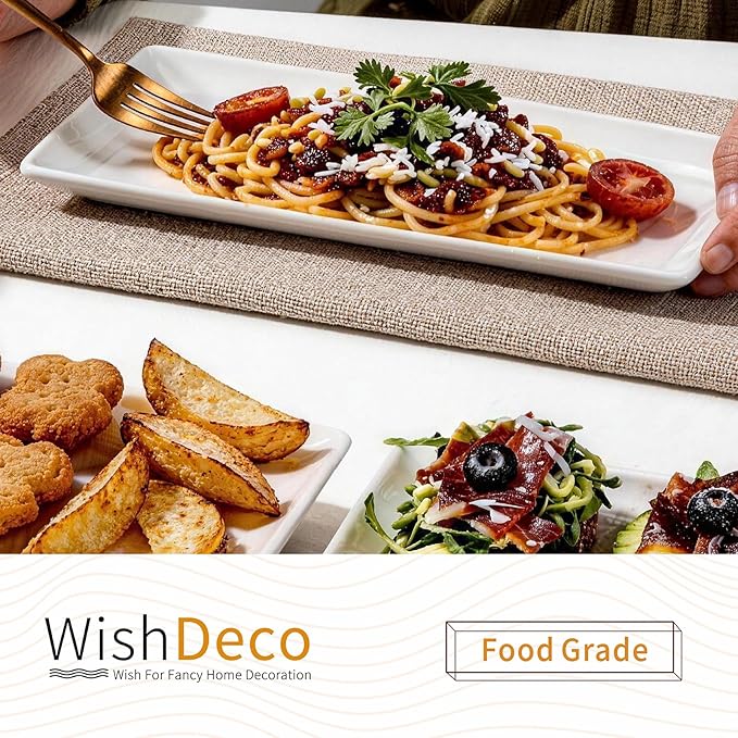 WishDeco Ceramic Serving Platters Set of 4, Rectangle Serving Trays 12 inch, White Serving Plates, Long Platter for Cake, Steak, Sushi, Appetizer