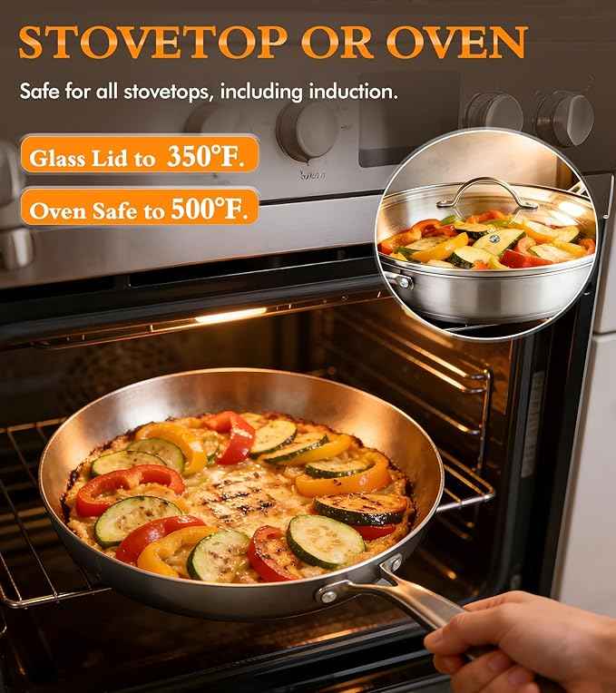16-Piece Pots and Pans Set, Tri-Ply Stainless Steel Cookware Set with Lids, Non-toxic Kitchen Cooking Set, Dishwasher-Friendly, Induction-Ready, Even Heating, Heavy Duty, Compatible with All Cooktops