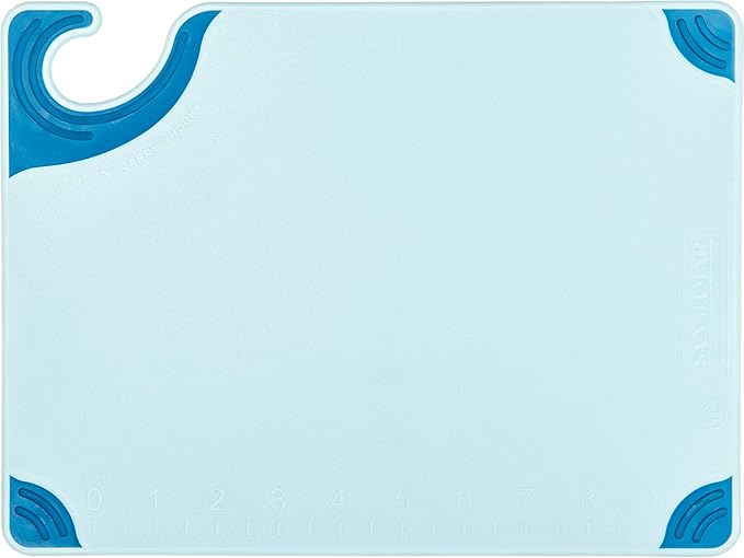 San Jamar Saf-T-Grip Plastic Cutting Board with Safety Hook, 9" x 12" x 0.375", Blue