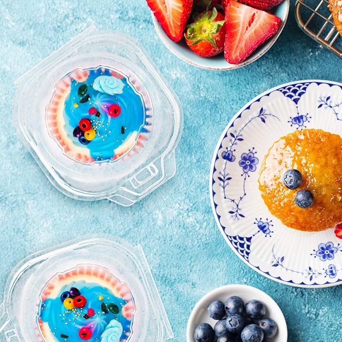 NPLUX 200 Pack Individual Cupcake Containers Plastic Cupcake Boxes Cupcake Holders Stackable Deep Dome Cupcake Carrier