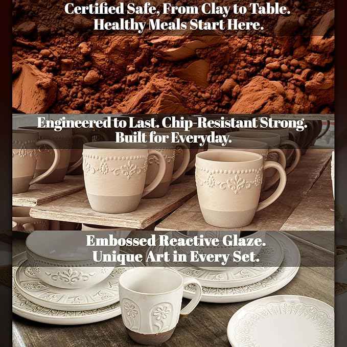 Artena Plates And Bowls Sets, 24 Pieces Dinnerware Sets, Dish Set For 6, Ceramic Kitchen Bowl And Plate Set, Embossed White Dishware Sets, Dishwasher & Microwave Safe (Damask Floral) (With Mugs)
