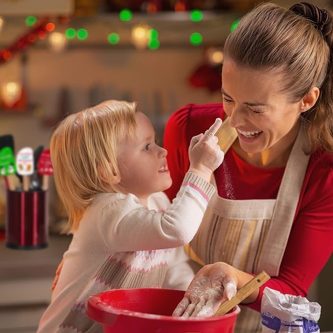 3 Piece Christmas Silicone Spatula Set with lovely bow and gift card. Easy clean, durable, high temperature and stain resistant with bamboo handles.