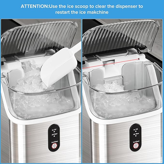 Electactic Countertop Nugget Ice Maker Pro - 34lbs/24H, Self-Cleaning Pellet Ice Machine with Soft Chewable Ice, One-Touch Operation for Home, Kitchen, Office (Silver)