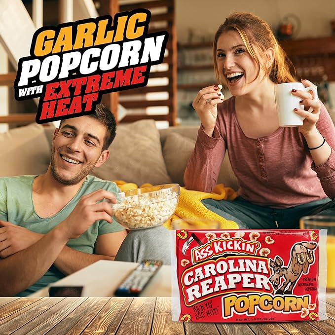 ASS KICKIN’ Carolina Reaper Pepper Microwave Popcorn – 6 Pack - Ultimate Spicy Gourmet Gift Popcorn - Makes a Great Movie Theater Popcorn or Snack Food - Try if you dare!