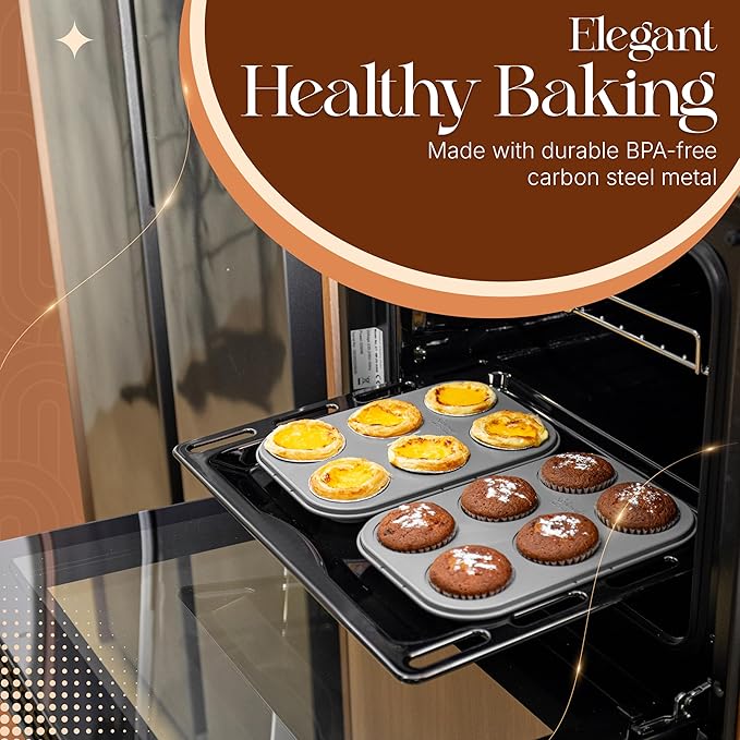 Nonstick Bakeware Set 8 Piece - Stackable Baking Pan Set, Oven safe 450°F, Carbon Steel Baking Set with Muffin, Loaf, Cookie Sheets & Roaster, Easy Storage, BPA-Free (Gray)