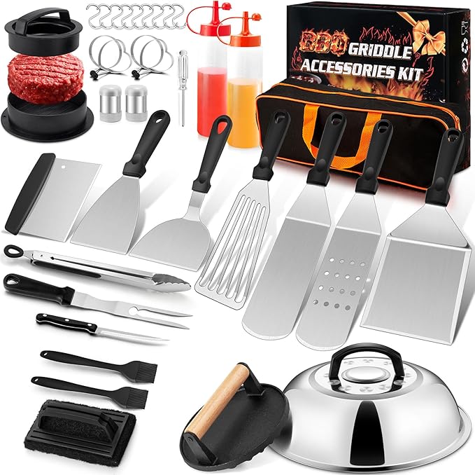 35Pcs Griddle Accessories Kit for Blackstone, Joyfair Flattop Grilling Accessory Tool Set with Stainless Steel Griddles Spatula Smash Burger Press Basting Cover Hamburger Patty Maker for Outdoor BBQ