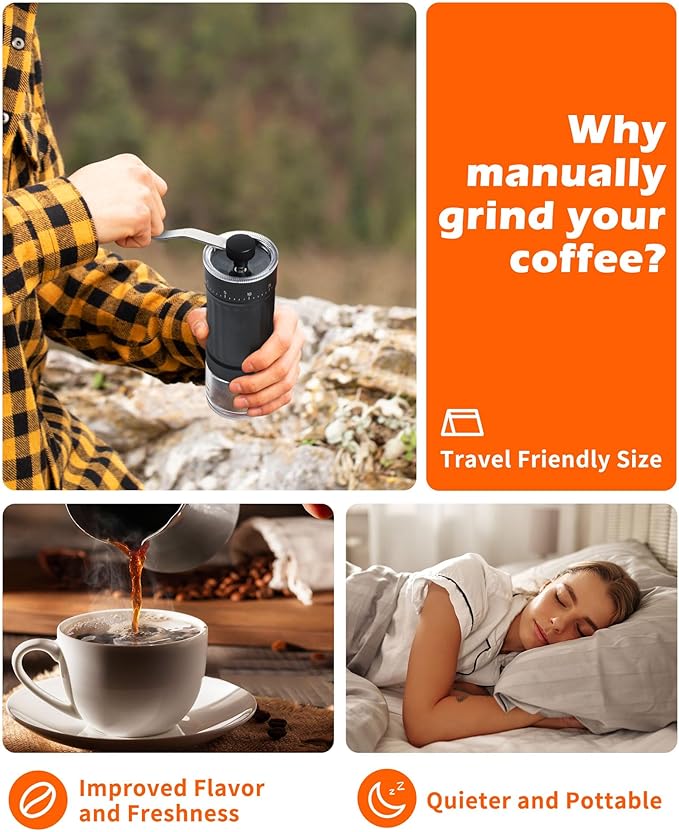 Manual Coffee Grinder With Ceramics Burr For Espresso,French Press,40 Adjustable Settings,Portable Hand Coffee Bean Mill For Home Use and Camping Travel,Coffee Bean Grinders With Hand Crank