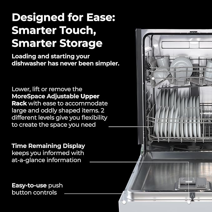 Kenmore 24" Premium Hybrid Tub Dishwasher - UltraWash, MoreSpace Adjustable Rack, High Temp & SmartWash - 12 Place Settings - 54 DBA - ENERGY STAR Certified - White
