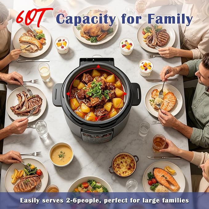 Fullwill 6QT Electric Pressure Cooker, 9-in-1 Multi-Use Programmable Pressure Cooker with Slow Cook, Rice Cook, Steamer, Sauté, Yogurt Maker, Food Warmer, Foodie Helper