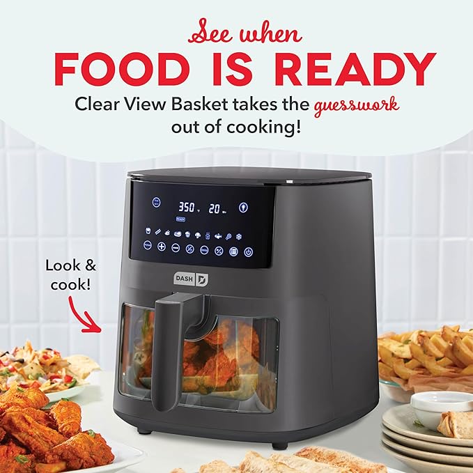 Dash Clear View Digital Air Fryer - Has AirCrisp® Technology - For Family-Sized Meals - Digital Touchscreen & Extra-Large Crisper Drawer - 7 Quarts - Forged Iron