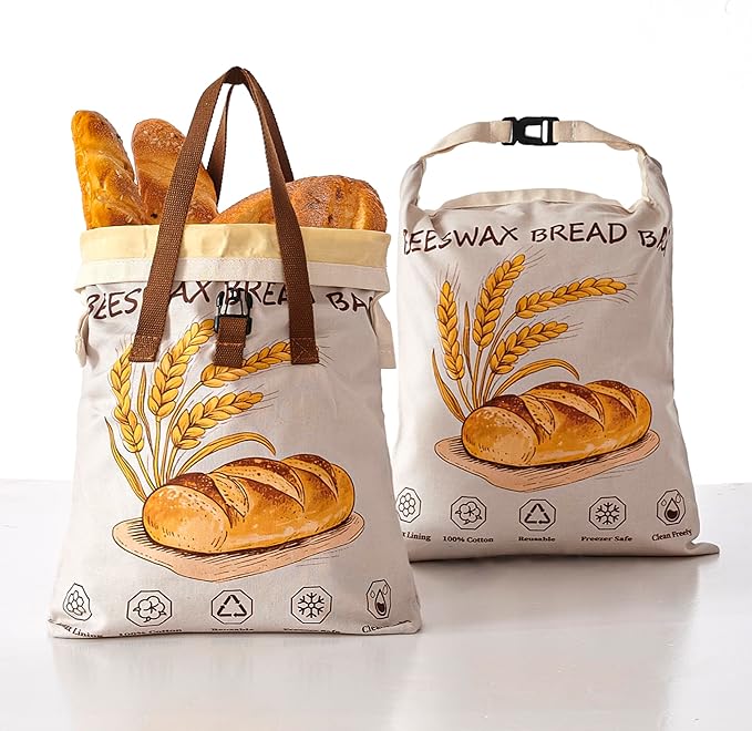 2 Pack Reusable Beeswax Bread Bags for Homemade Bread with Handle,17 X 13 Inch Large Cotton Sourdough Bread Storage for Fridge Freezer Counter,Keep Fresh Longer