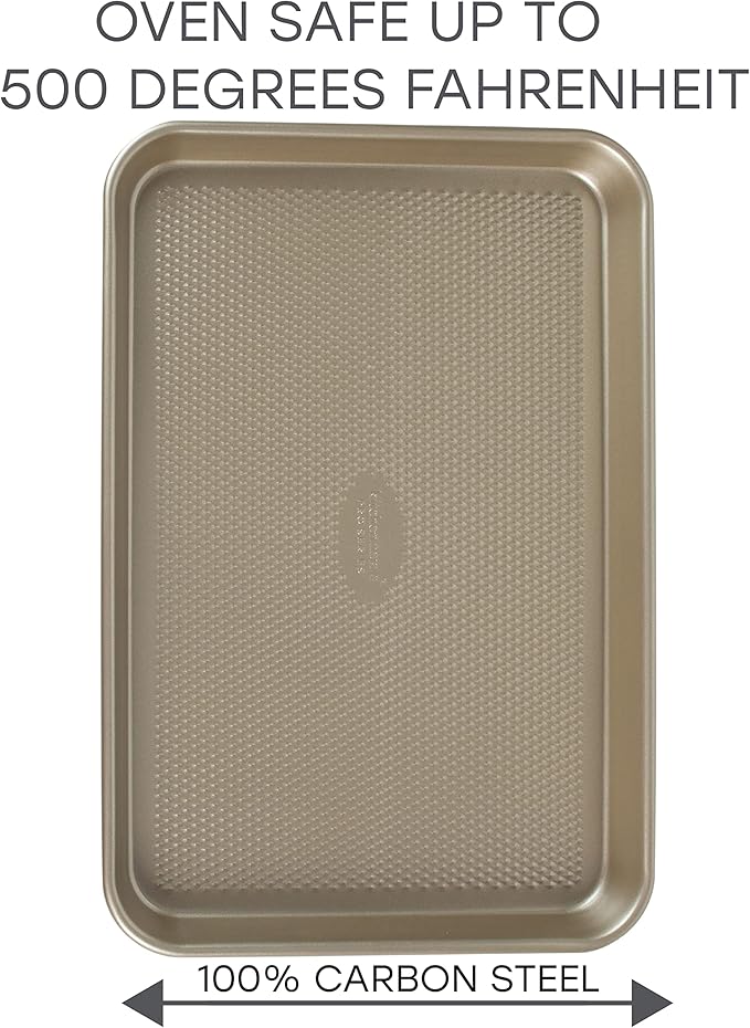 Kitchen Details Pro Series Medium Baking Sheet | Dimensions: 15.5" x 10.6" x 1" | Nonstick | Gold | Textured Diamond Base | Easy to Clean | Safe up 500 Degrees | Bakeware | Kitchen