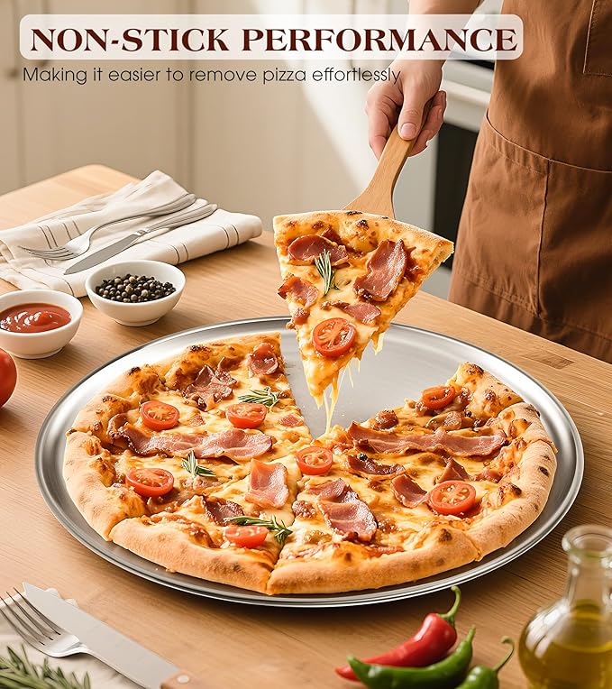 Yuiicaov Stainless Steel Pizza Pan 14 inch, Pizza Pan for Oven, Steel Pizza Tray, Thick Round Pizza Plate Pizza Baking Sheet, Easy Clean & Dishwasher Safe, Set of 1